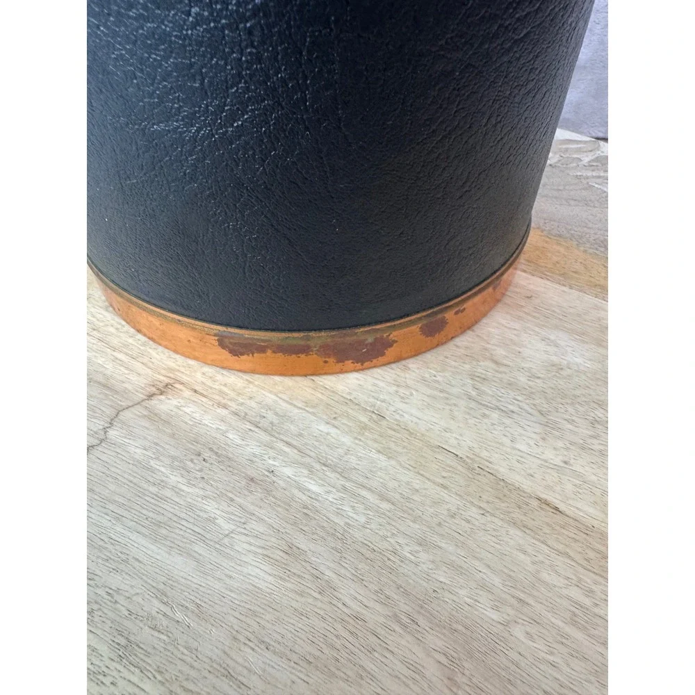Coppercraft Guild Vintage Copper Ice Bucket Black Faux Leather MCM Barware USA